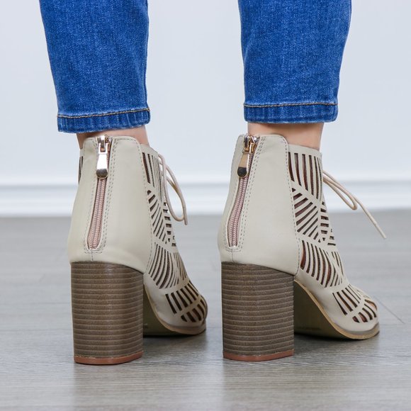 Open Toe Laced Up Spring Cut Out Ankle Booties - Picture 9 of 11